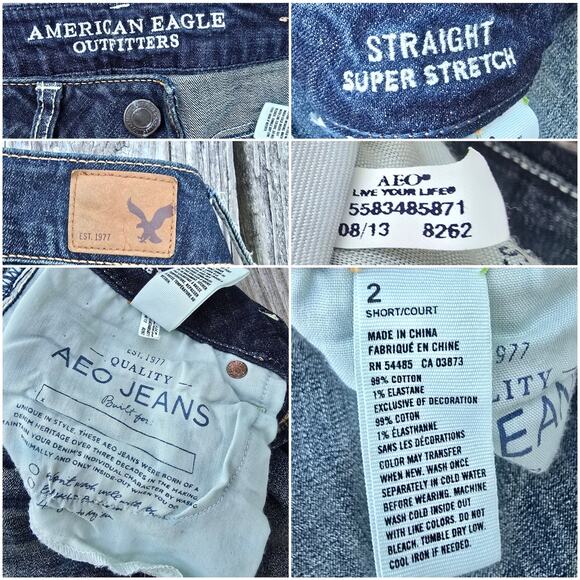 Size 2 Short Straight Leg Jeans AEO Dark Wash Super Stretch Denim American Eagle - Picture 1 of 10